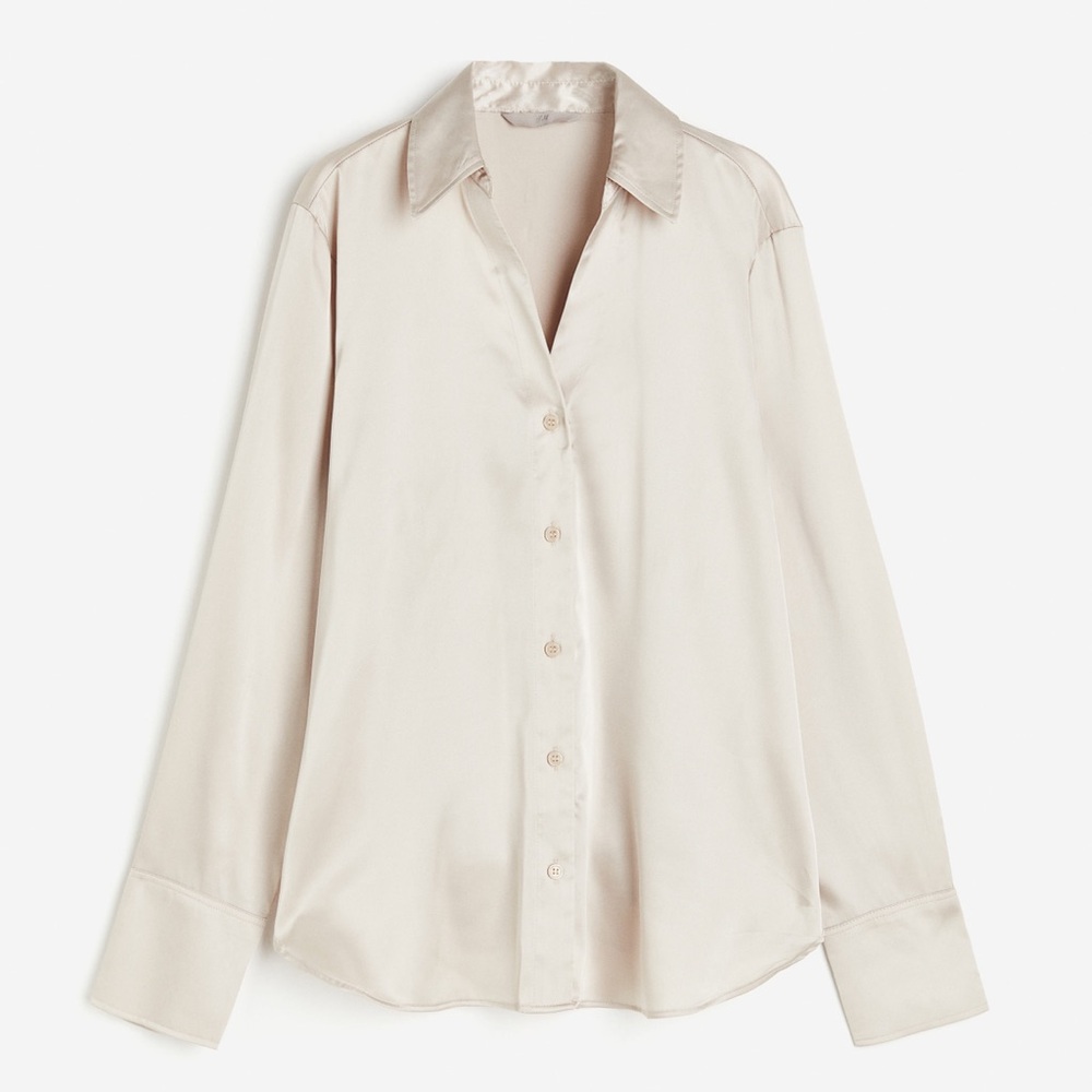 Cream Button Down Blouse with Notched Collar size xs